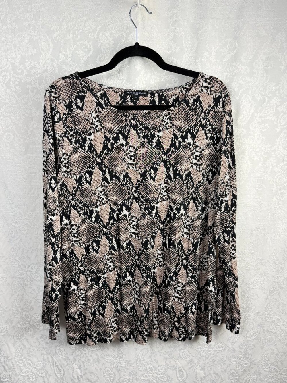 Mario Serrani Women's Large Snake Print Animal Print Blouse Long Sleeve Top